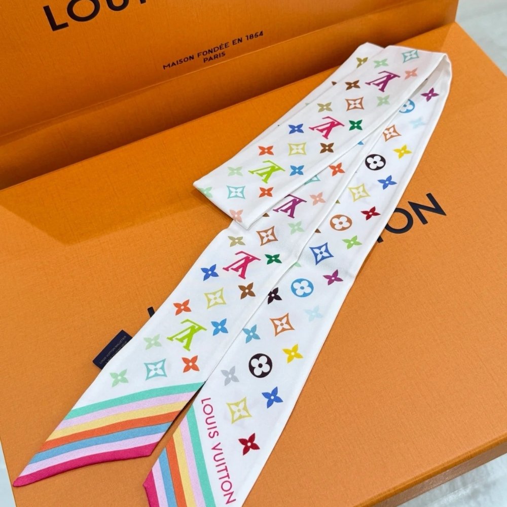Louis Vuitton X Murakami Silk Scarf BB Monogram Multicolor White 120cm M94963