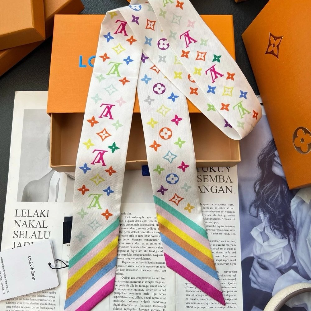 Louis Vuitton X Murakami Silk Scarf BB Monogram Multicolor White 120cm M94963