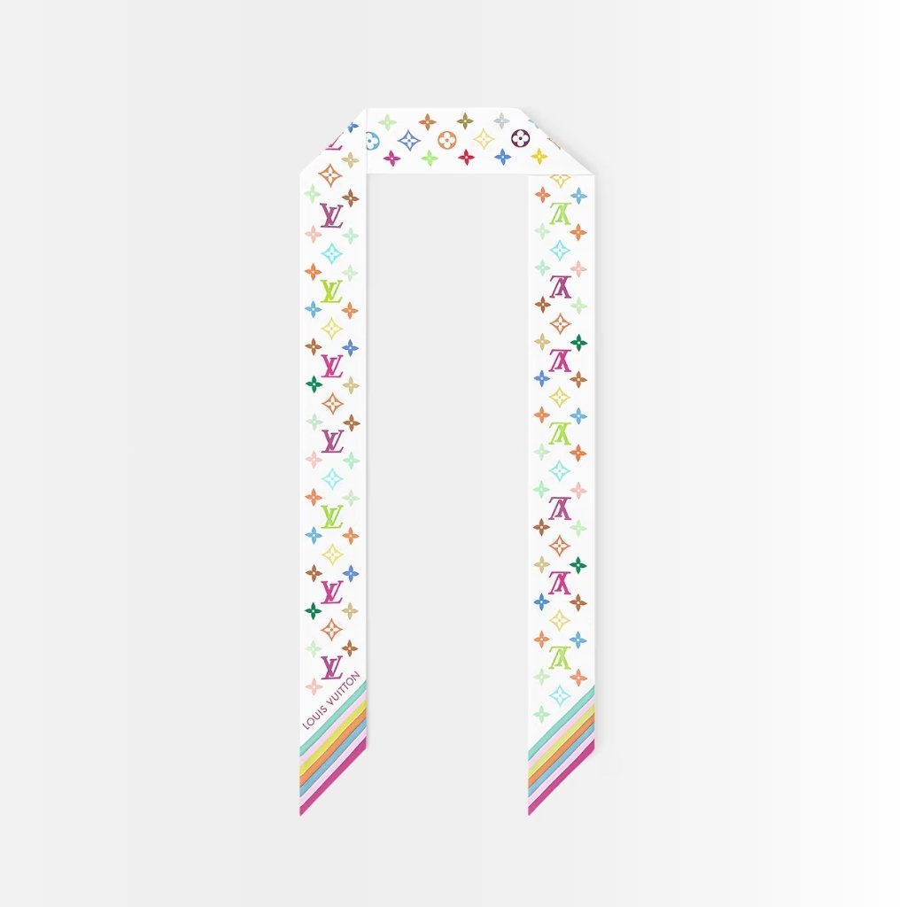 Louis Vuitton X Murakami Silk Scarf BB Monogram Multicolor White 120cm M94963