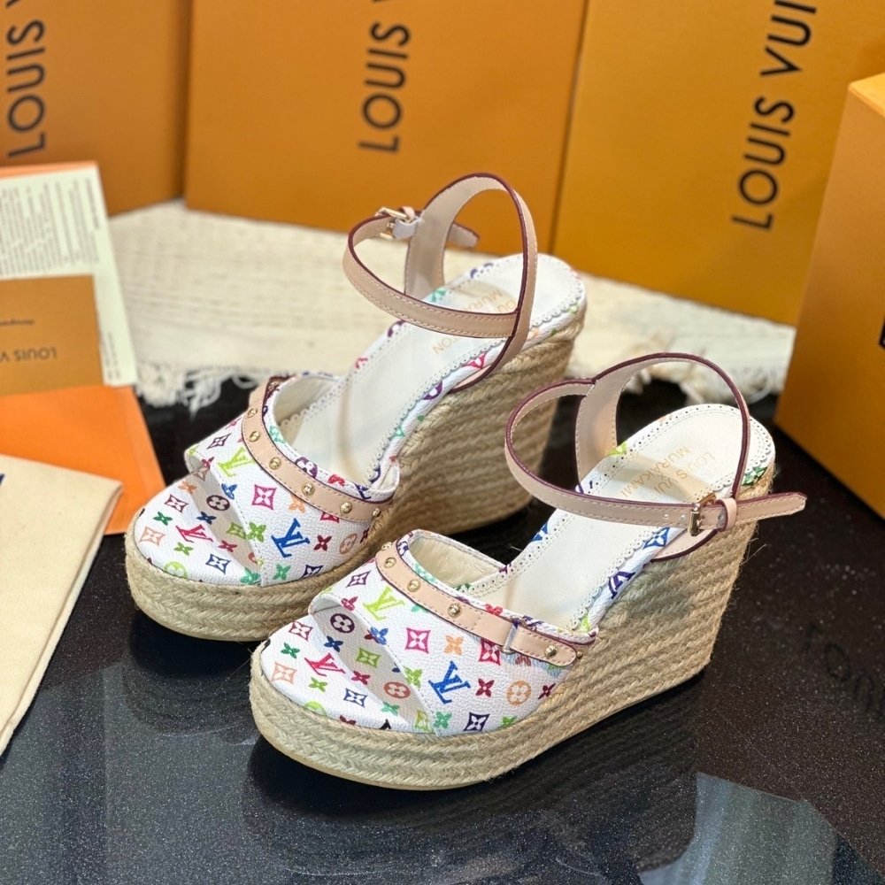 Louis Vuitton x Takashi Murakami Helios Wedge Sandal White 1AGYWX