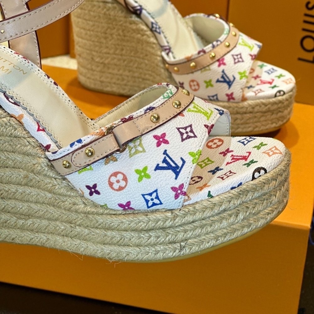 Louis Vuitton x Takashi Murakami Helios Wedge Sandal White 1AGYWX