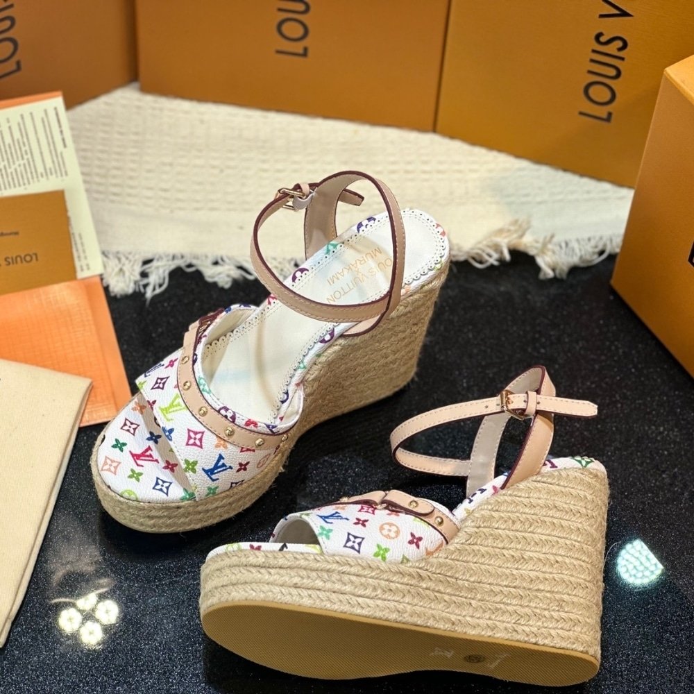 Louis Vuitton x Takashi Murakami Helios Wedge Sandal White 1AGYWX