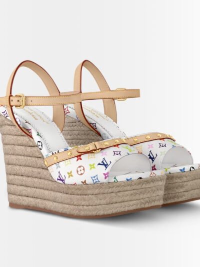 Louis Vuitton x Takashi Murakami Helios Wedge Sandal White 1AGYWX