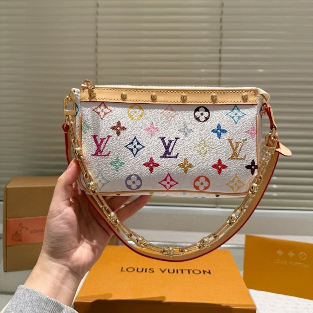 Louis Vuitton X Takashi Murakami Pochette Accessories Multicolore Blanc 21cm M13404