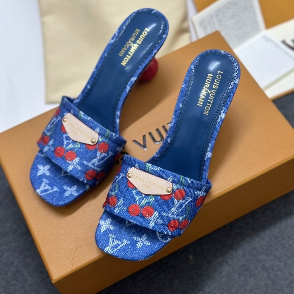 Louis Vuitton X Takashi Murakami Tamanco Lily Blue Denim 1AHLTF