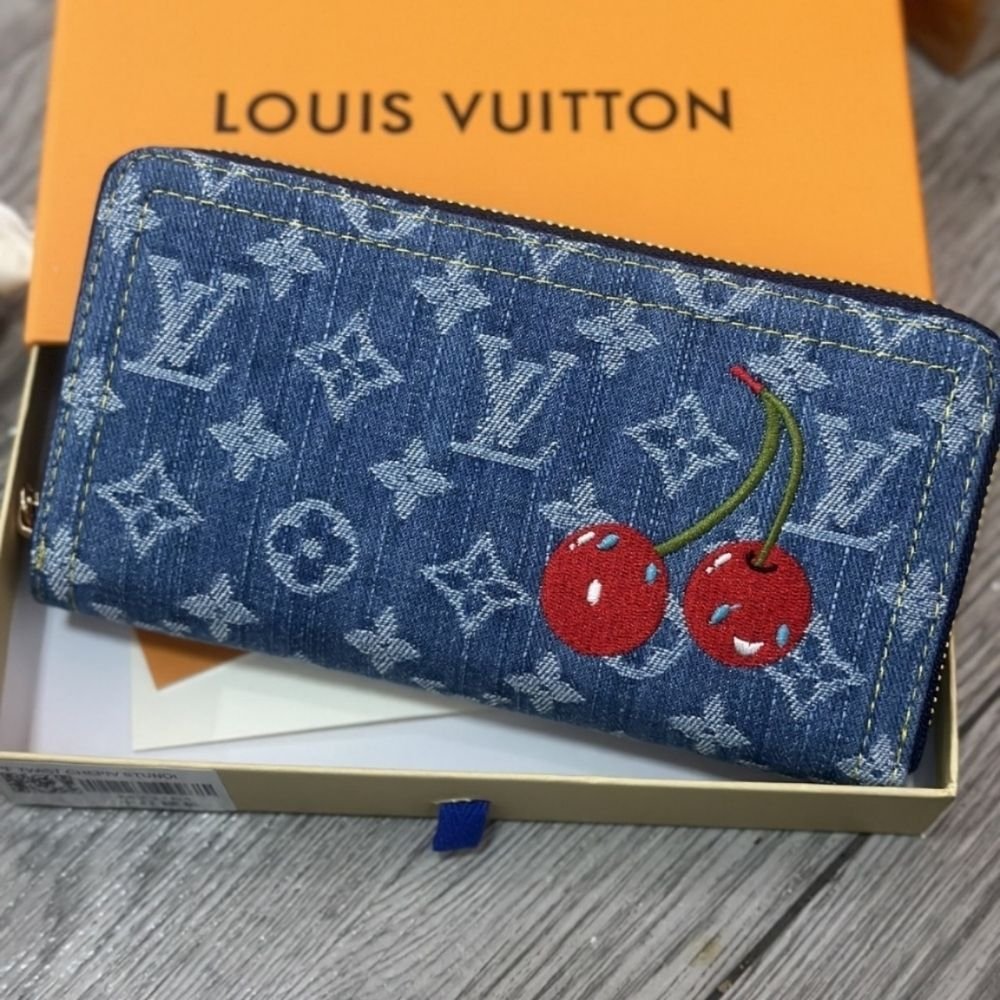 Louis Vuitton x TM Zippy Wallet Monogram Cherry Denim Blue 19Cm M23161