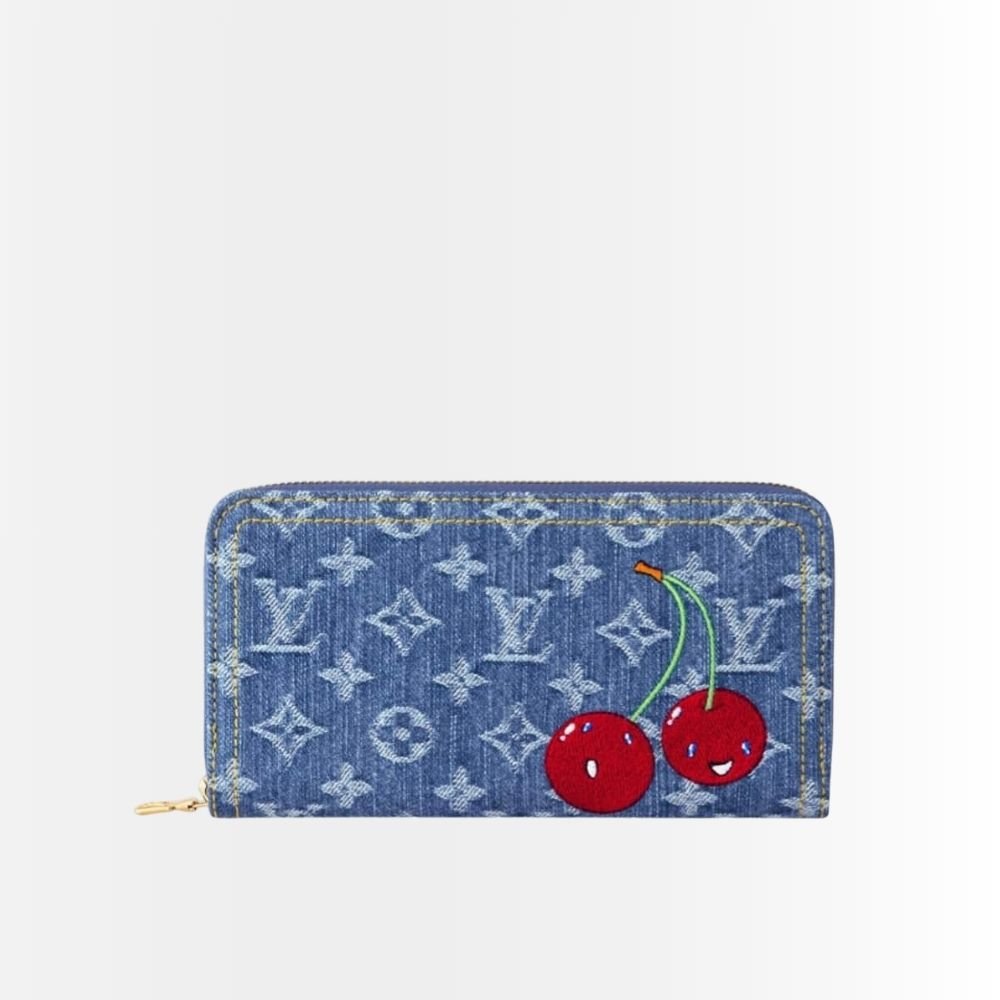 Louis Vuitton x TM Zippy Wallet Monogram Cherry Denim Blue 19Cm M23161