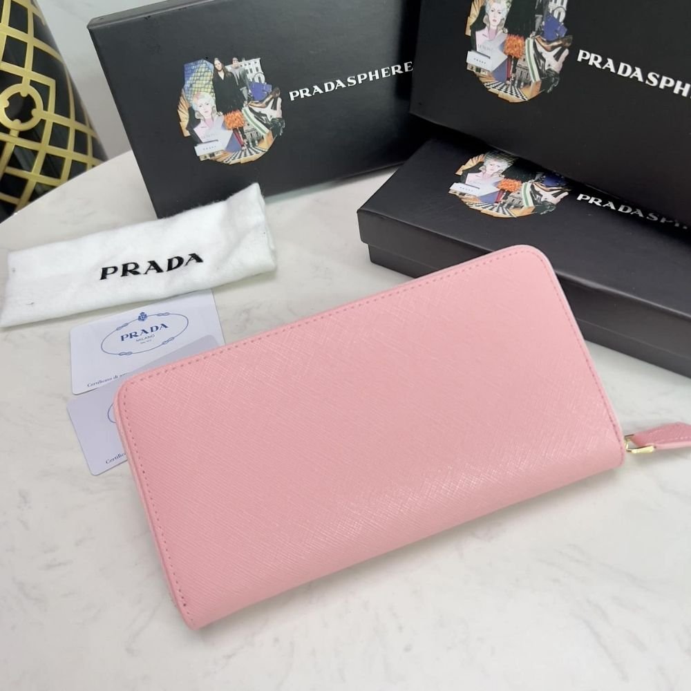 Prada Large Saffiano Leather Wallet Alabaster Pink 19Cm 1Ml506 QWA F0E18