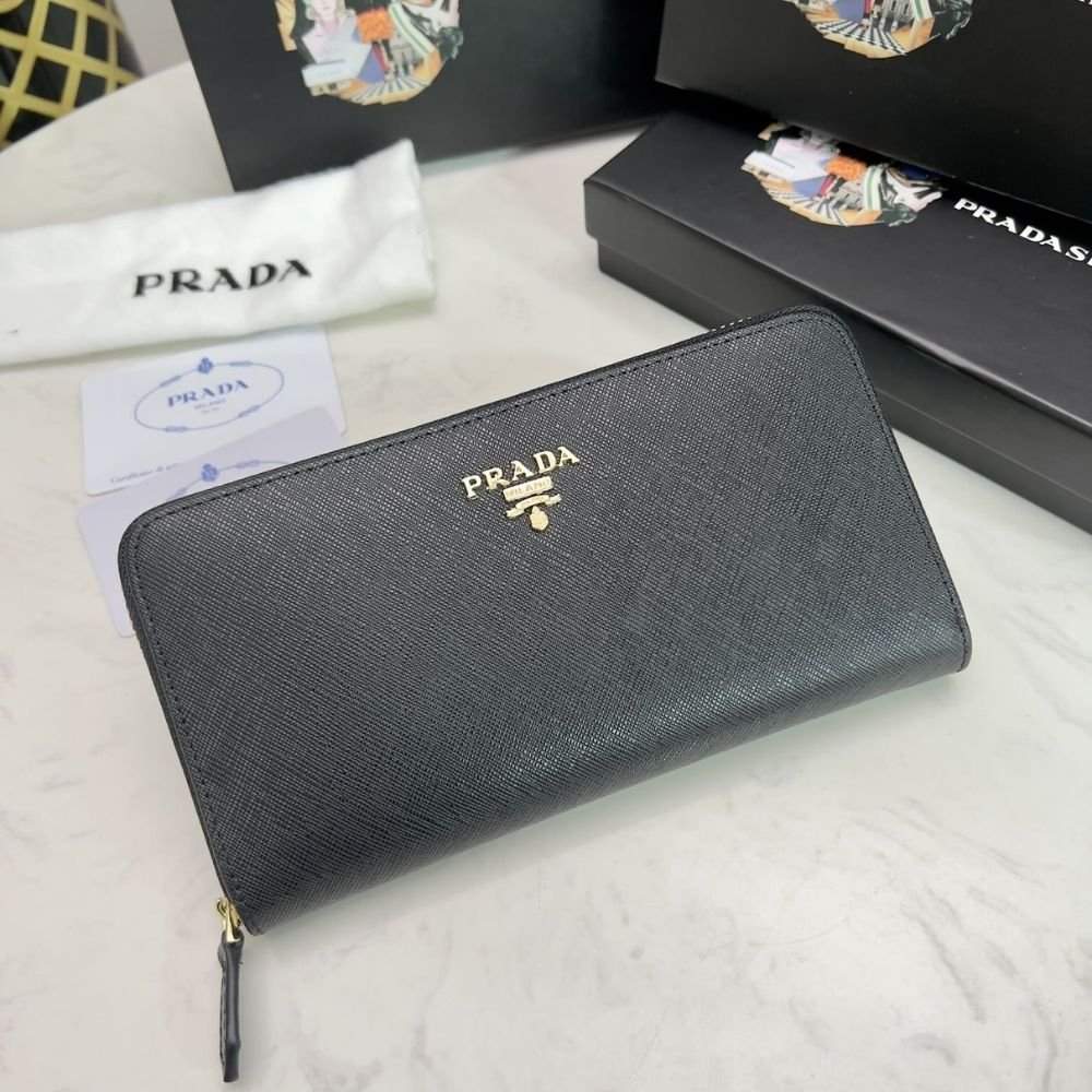 Prada Large Saffiano Leather Wallet Black 19Cm 1Ml506 QWA F0002