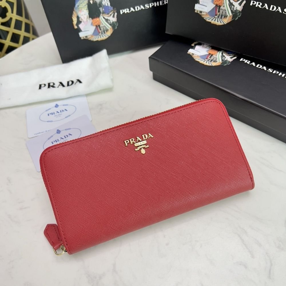 Prada Large Saffiano Leather Wallet Fiery Red 19Cm 1Ml506 QWA F068Z