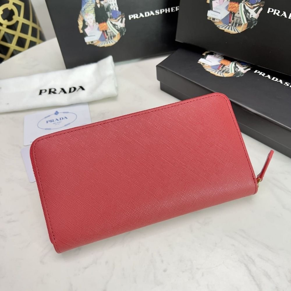Prada Large Saffiano Leather Wallet Fiery Red 19Cm 1Ml506 QWA F068Z