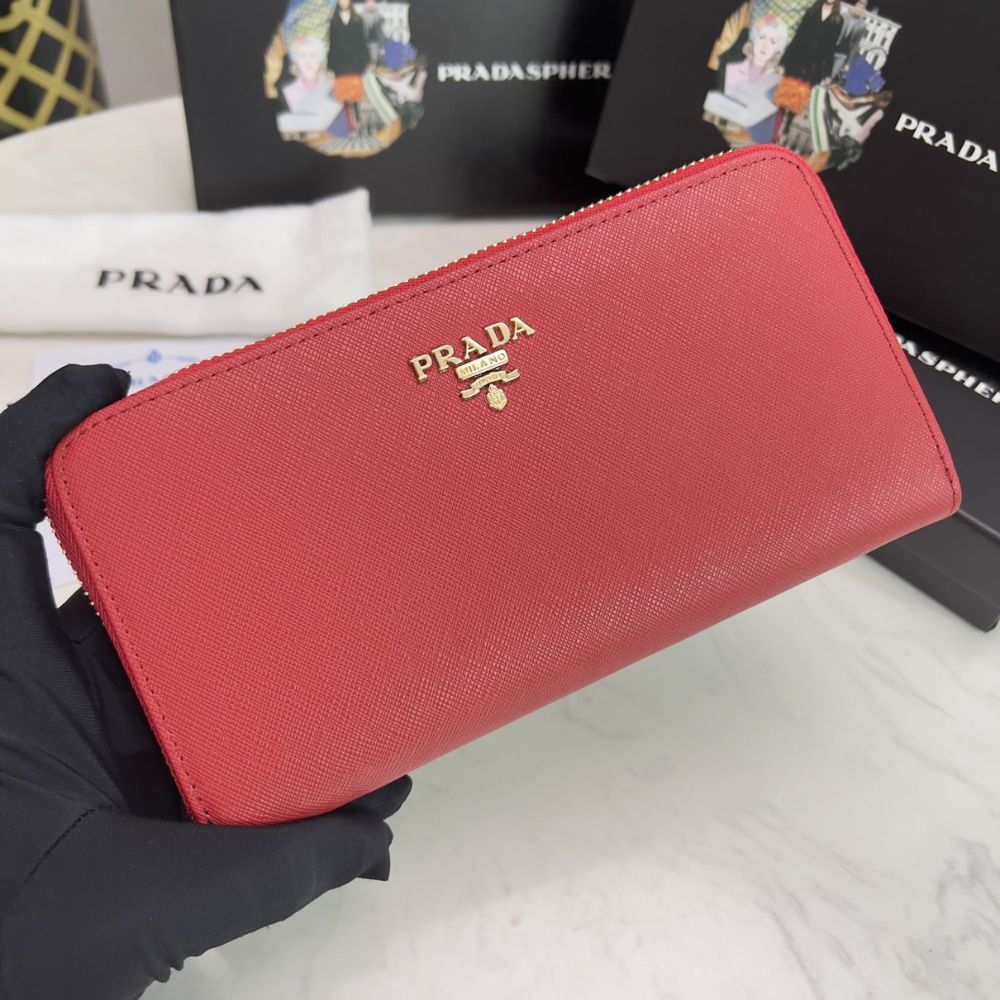 Prada Large Saffiano Leather Wallet Fiery Red 19Cm 1Ml506 QWA F068Z
