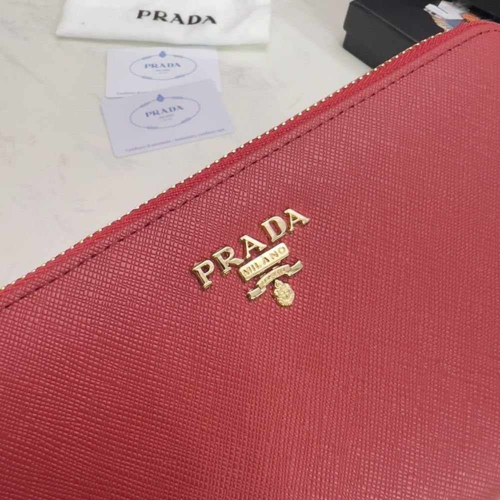 Prada Large Saffiano Leather Wallet Fiery Red 19Cm 1Ml506 QWA F068Z