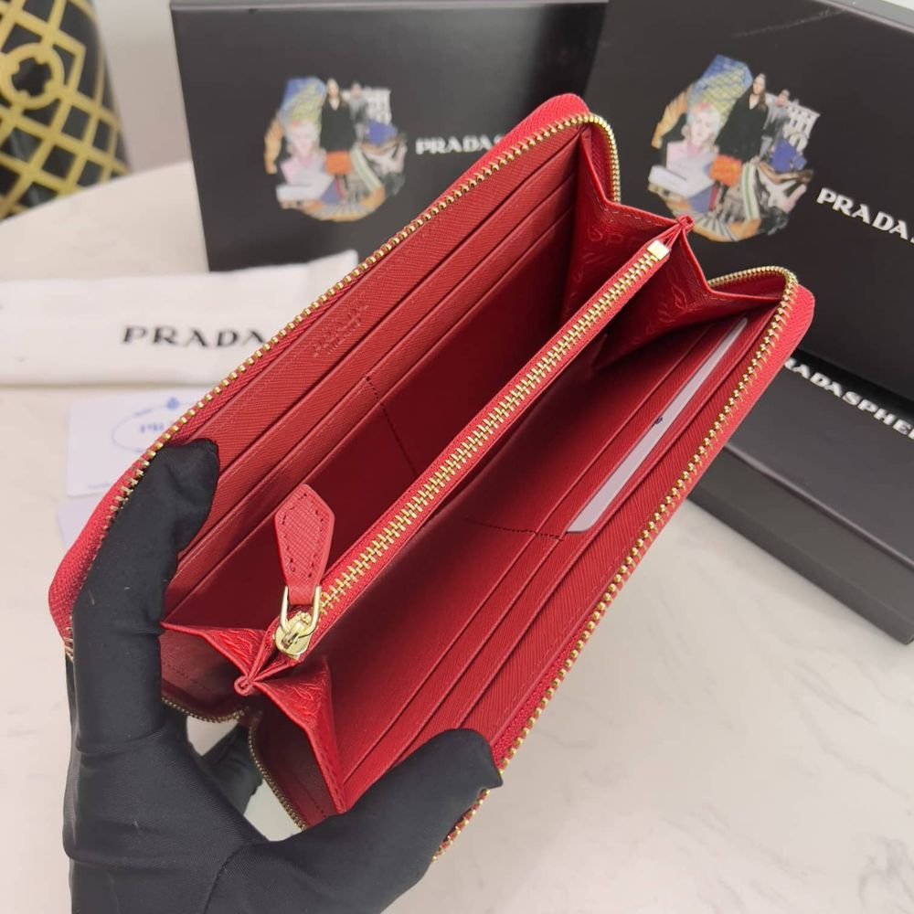 Prada Large Saffiano Leather Wallet Fiery Red 19Cm 1Ml506 QWA F068Z