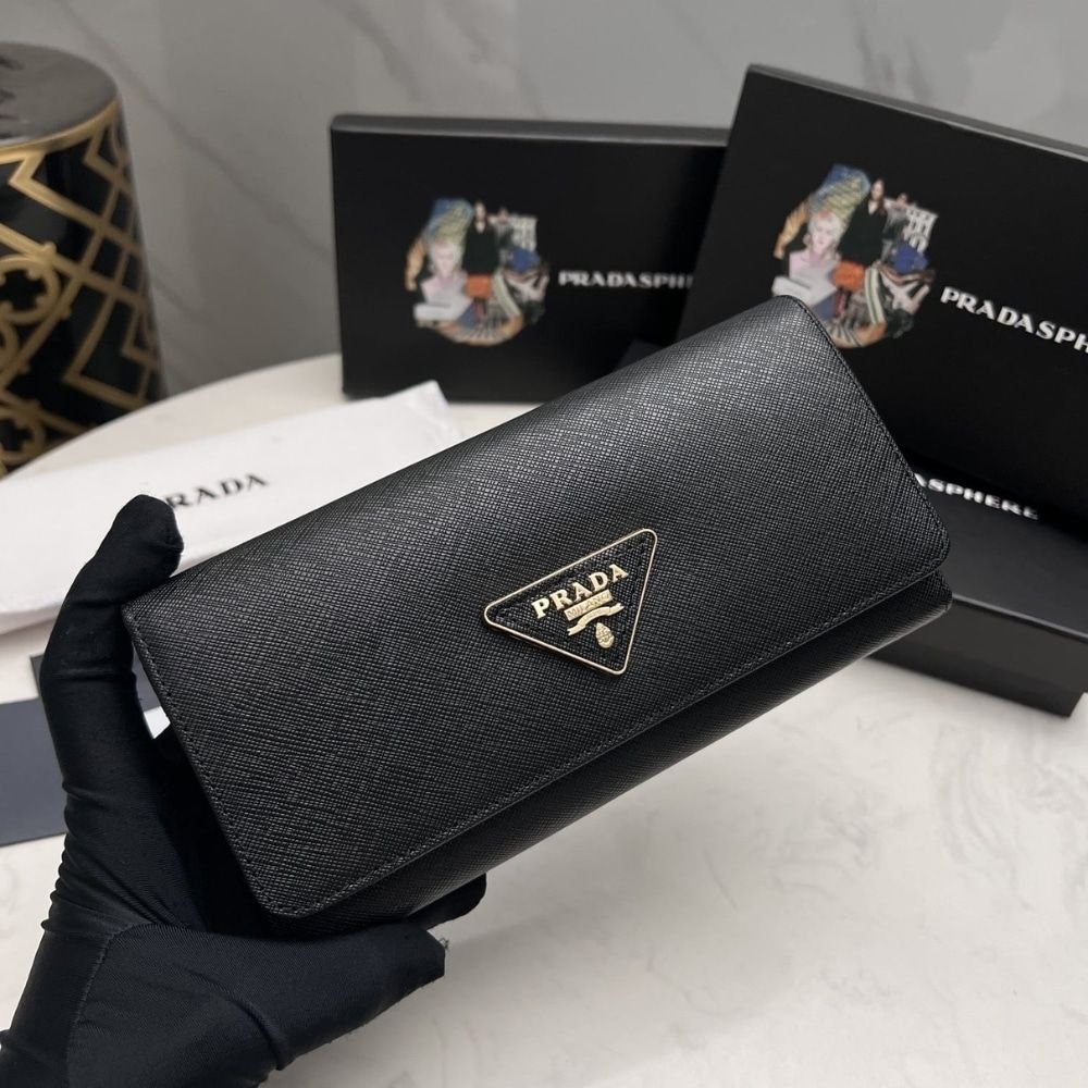 Prada Large Saffiano Triangle Wallet Black 19cm 1MH132QHHF0002