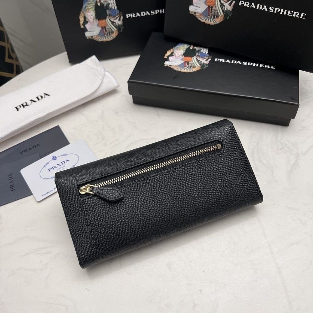 Prada Large Saffiano Triangle Wallet Black 19cm 1MH132QHHF0002