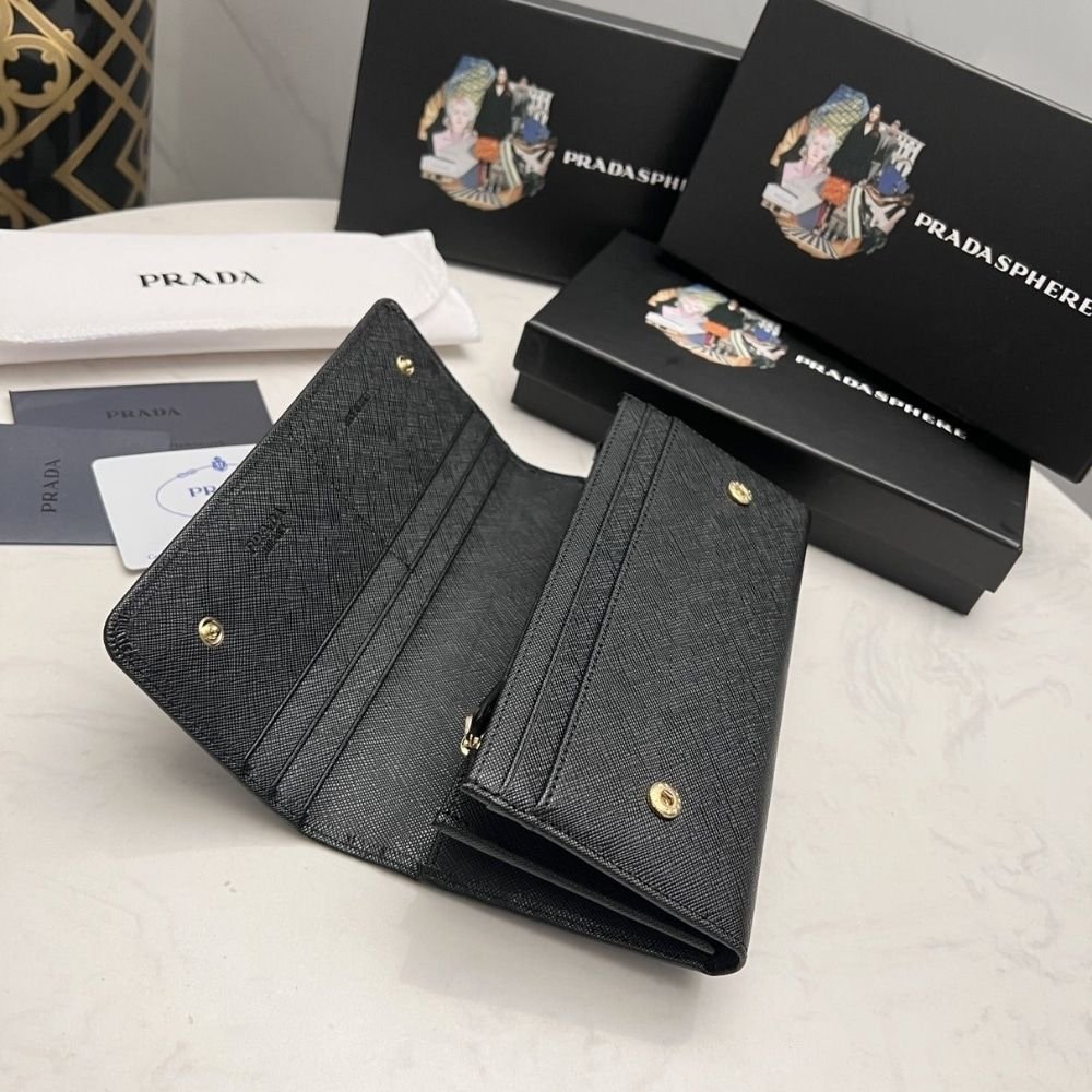 Prada Large Saffiano Triangle Wallet Black 19cm 1MH132QHHF0002