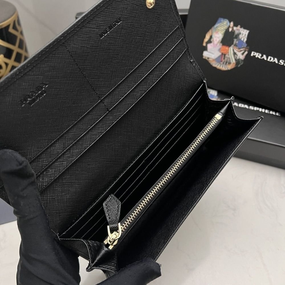 Prada Large Saffiano Triangle Wallet Black 19cm 1MH132QHHF0002