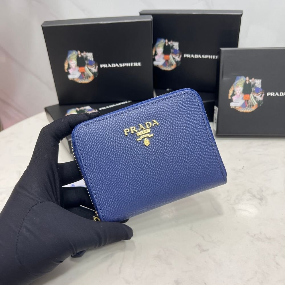Prada Saffiano Leather Coin Purse Bluette Wallet 10Cm 1MM268 QWA F0016