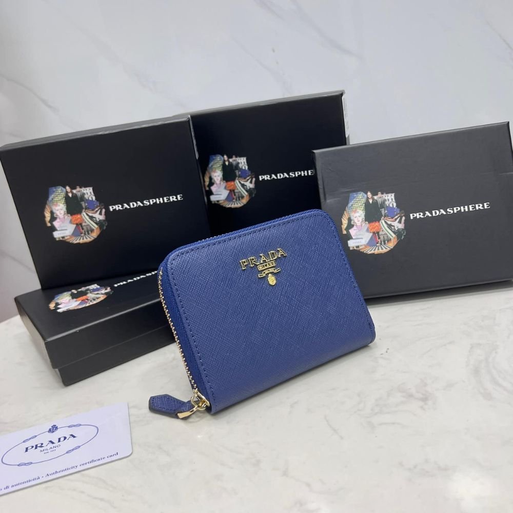 Prada Saffiano Leather Coin Purse Bluette Wallet 10Cm 1MM268 QWA F0016