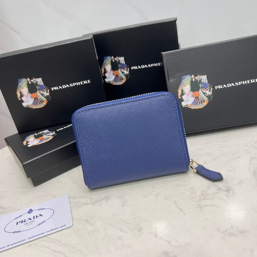 Prada Saffiano Leather Coin Purse Bluette Wallet 10Cm 1MM268 QWA F0016
