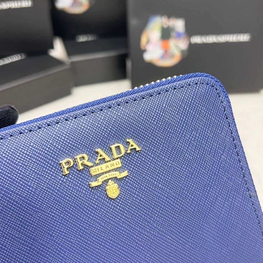 Prada Saffiano Leather Coin Purse Bluette Wallet 10Cm 1MM268 QWA F0016