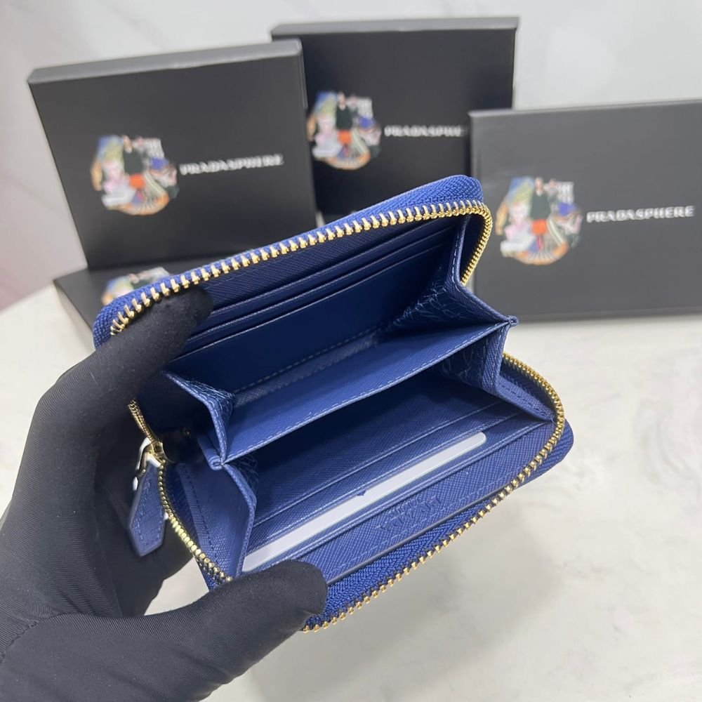 Prada Saffiano Leather Coin Purse Bluette Wallet 10Cm 1MM268 QWA F0016
