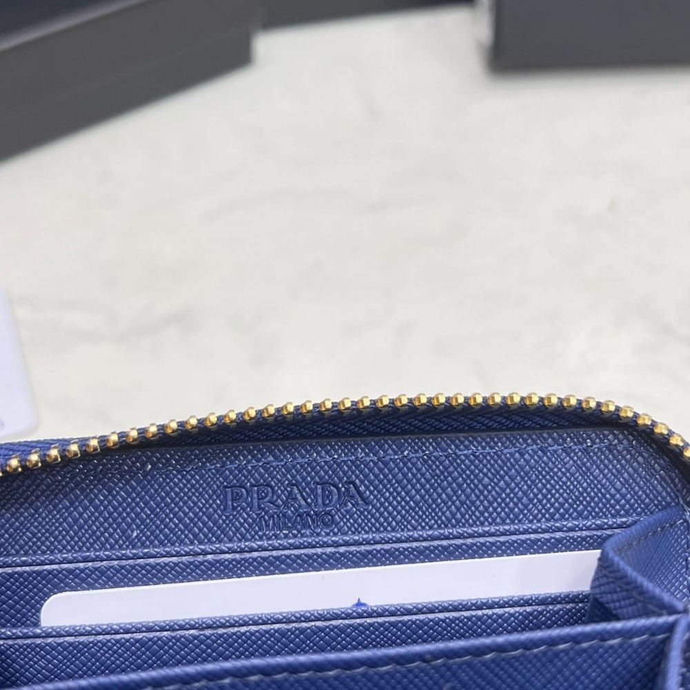 Prada Saffiano Leather Coin Purse Bluette Wallet 10Cm 1MM268 QWA F0016