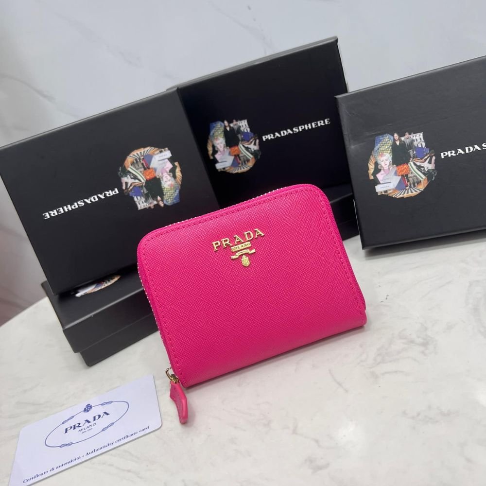 Prada Saffiano Leather Coin Purse Peony Pink Wallet 10Cm 1MM268 QWA F0505
