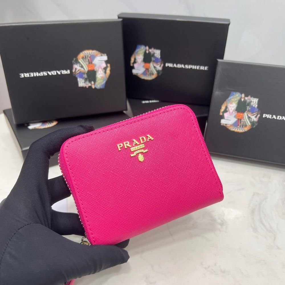 Prada Saffiano Leather Coin Purse Peony Pink Wallet 10Cm 1MM268 QWA F0505