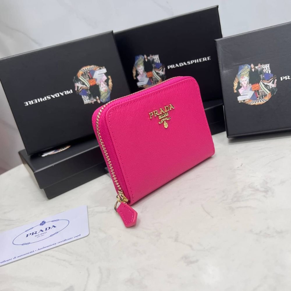Prada Saffiano Leather Coin Purse Peony Pink Wallet 10Cm 1MM268 QWA F0505