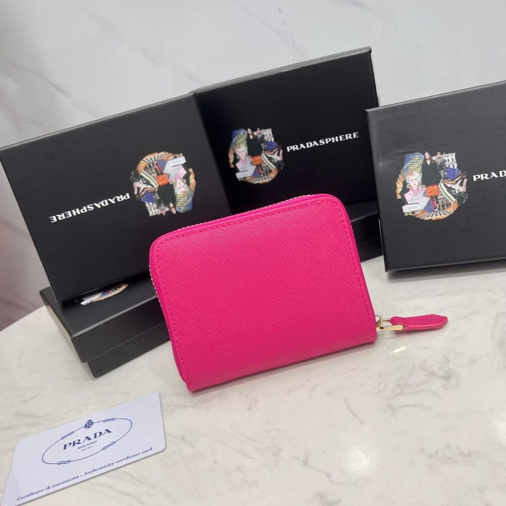 Prada Saffiano Leather Coin Purse Peony Pink Wallet 10Cm 1MM268 QWA F0505