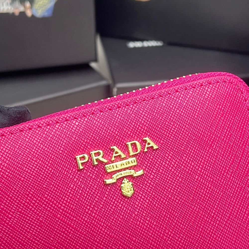 Prada Saffiano Leather Coin Purse Peony Pink Wallet 10Cm 1MM268 QWA F0505