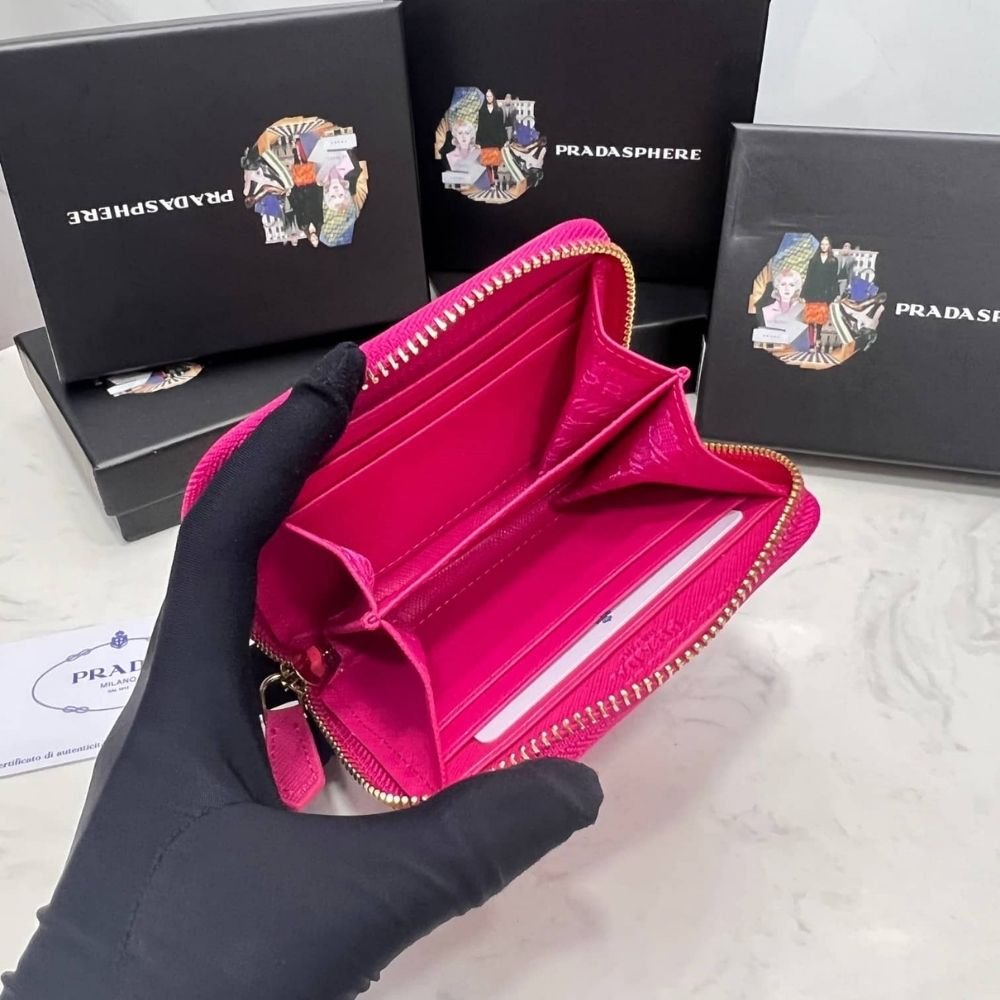Prada Saffiano Leather Coin Purse Peony Pink Wallet 10Cm 1MM268 QWA F0505