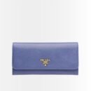 Prada Saffiano Leather Flap Long Wallet Navy Blue And Gold 19Cm 1MH132 ZlP F0RAU
