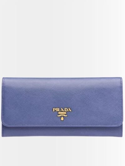 Prada Saffiano Leather Flap Long Wallet Navy Blue And Gold 19Cm 1MH132 ZlP F0RAU
