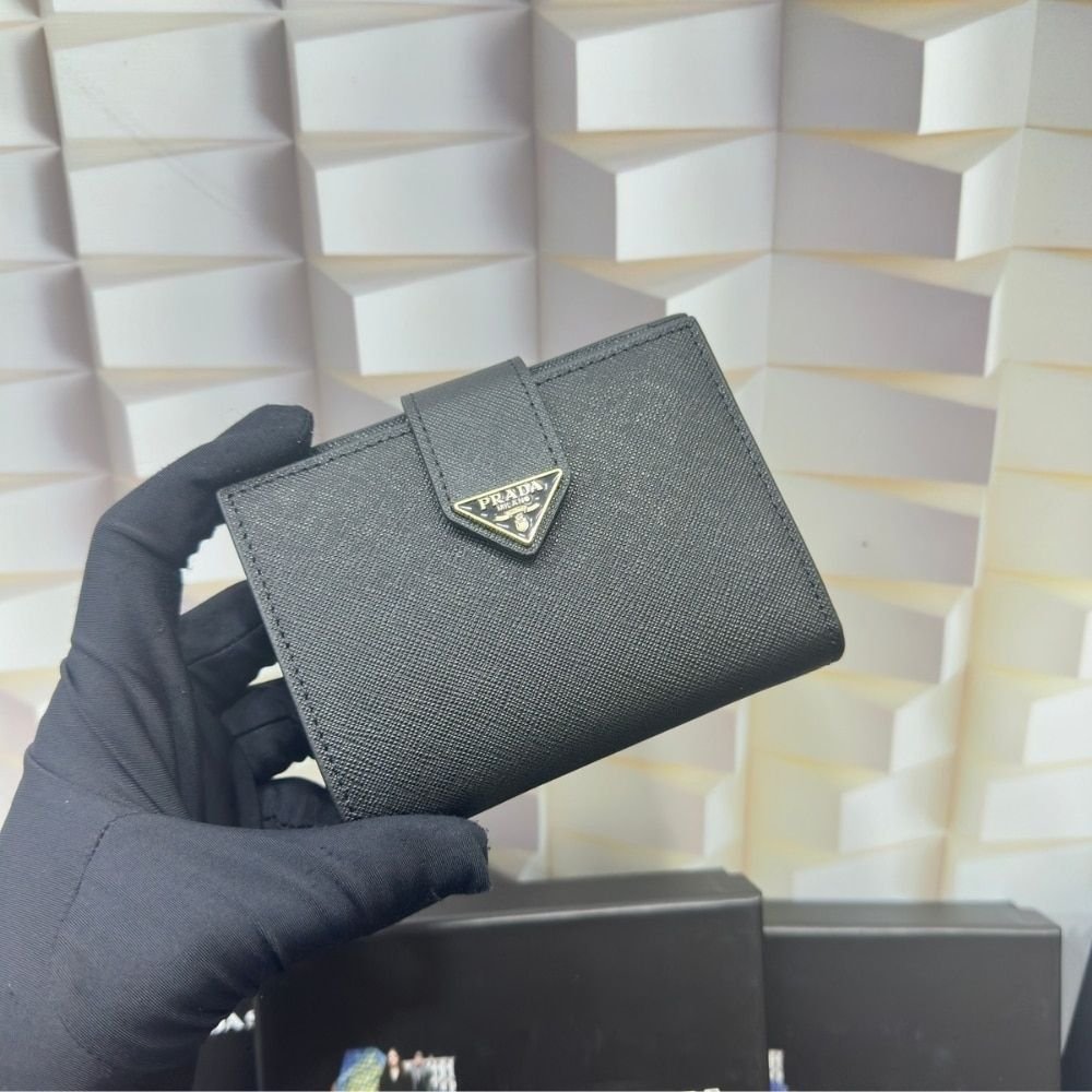 Prada Saffiano Leather Vertical Short Wallet Flap Triangle Logo Black 10Cm 1ML018 2DYG F0002