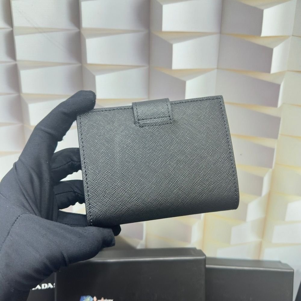 Prada Saffiano Leather Vertical Short Wallet Flap Triangle Logo Black 10Cm 1ML018 2DYG F0002