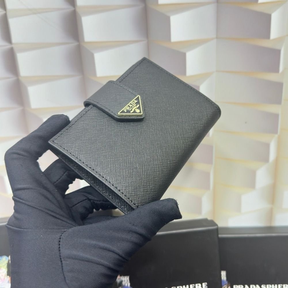 Prada Saffiano Leather Vertical Short Wallet Flap Triangle Logo Black 10Cm 1ML018 2DYG F0002