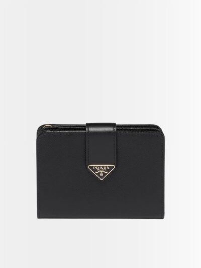 Prada Saffiano Leather Vertical Short Wallet Flap Triangle Logo Black 10Cm 1ML018 2DYG F0002