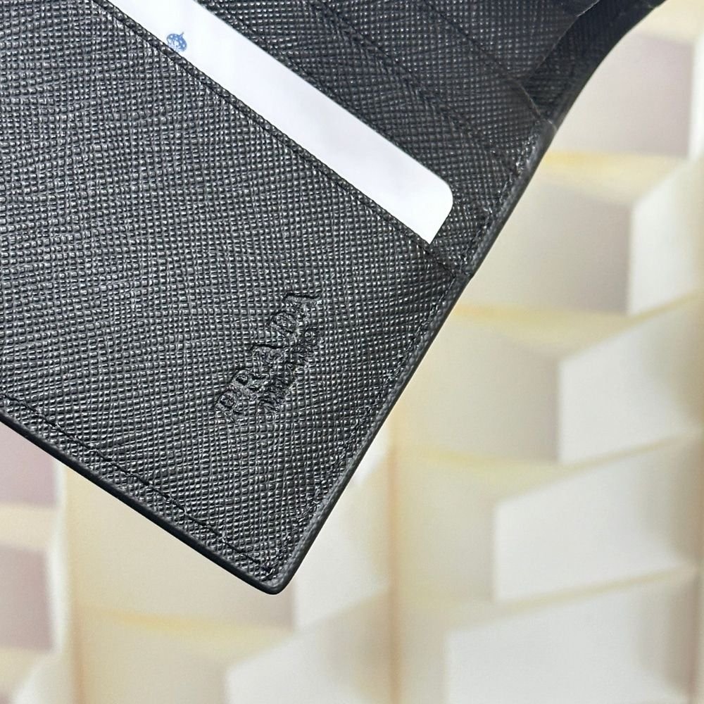 Prada Saffiano Leather Vertical Short Wallet Flap Triangle Logo Black 10Cm 1ML018 2DYG F0002