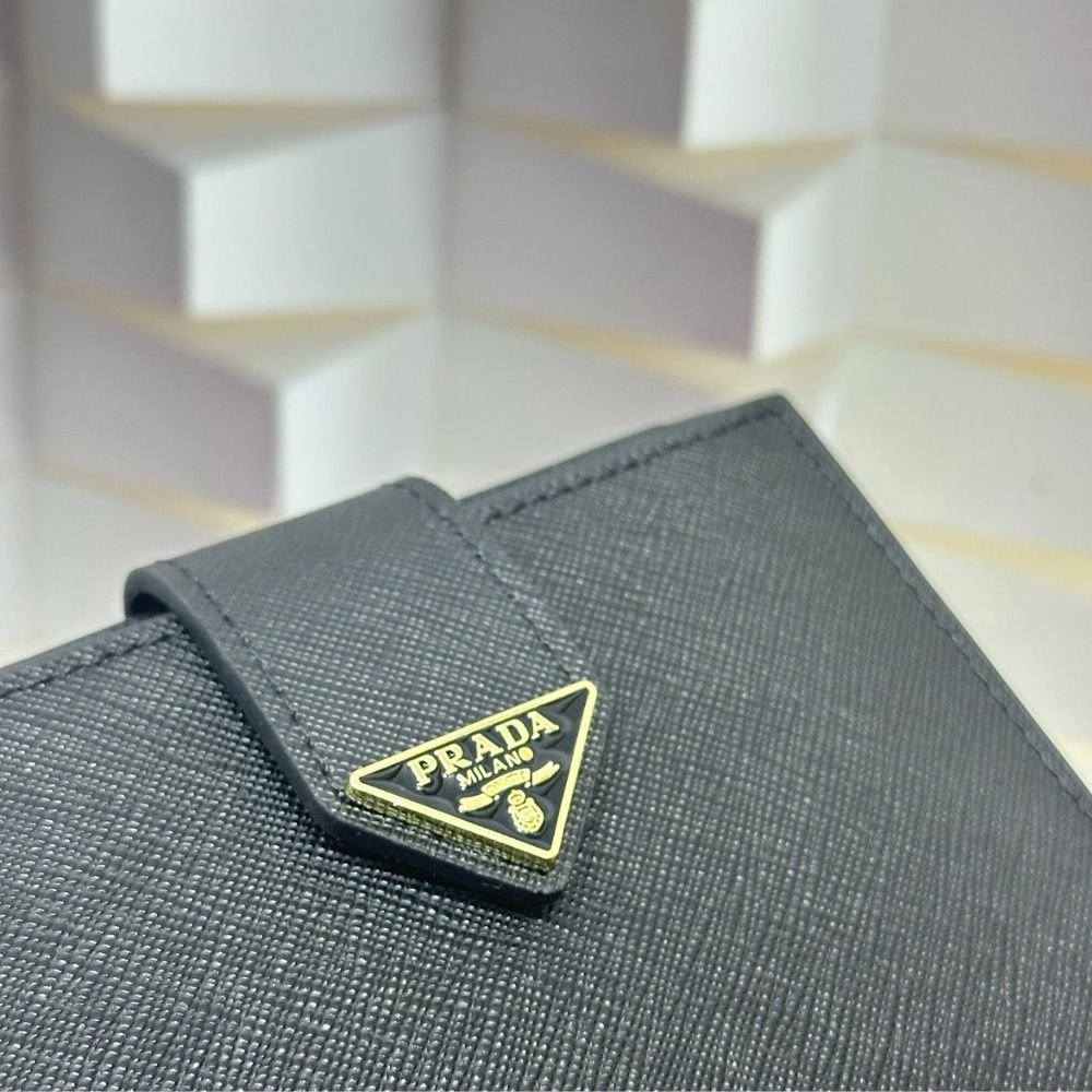 Prada Saffiano Leather Vertical Short Wallet Flap Triangle Logo Black 10Cm 1ML018 2DYG F0002