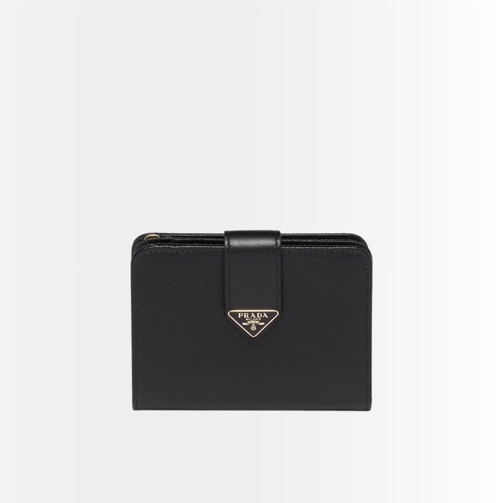 Prada Saffiano Leather Vertical Short Wallet Flap Triangle Logo Black 10Cm 1ML018 2DYG F0002