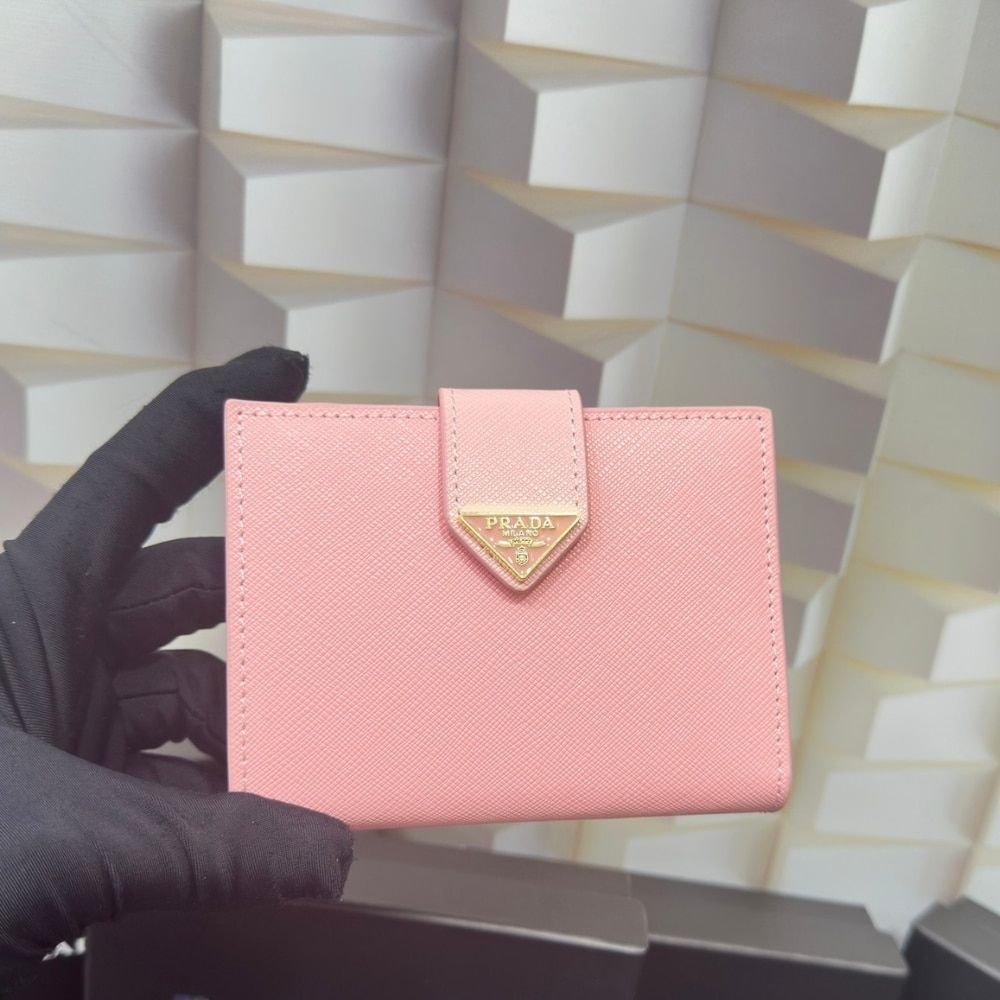 Prada Saffiano Leather Vertical Short Wallet Flap Triangle Logo Pink 10Cm 1MV204 2DYG F0924