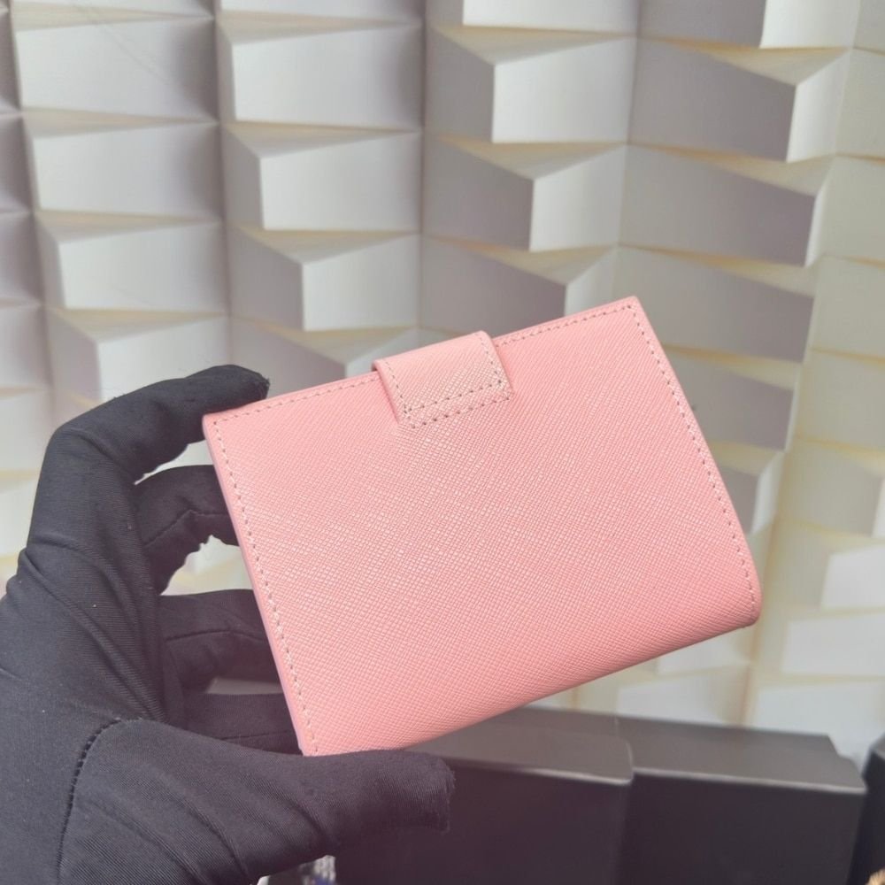 Prada Saffiano Leather Vertical Short Wallet Flap Triangle Logo Pink 10Cm 1MV204 2DYG F0924