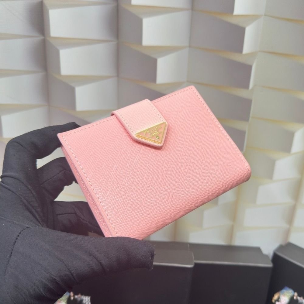 Prada Saffiano Leather Vertical Short Wallet Flap Triangle Logo Pink 10Cm 1MV204 2DYG F0924