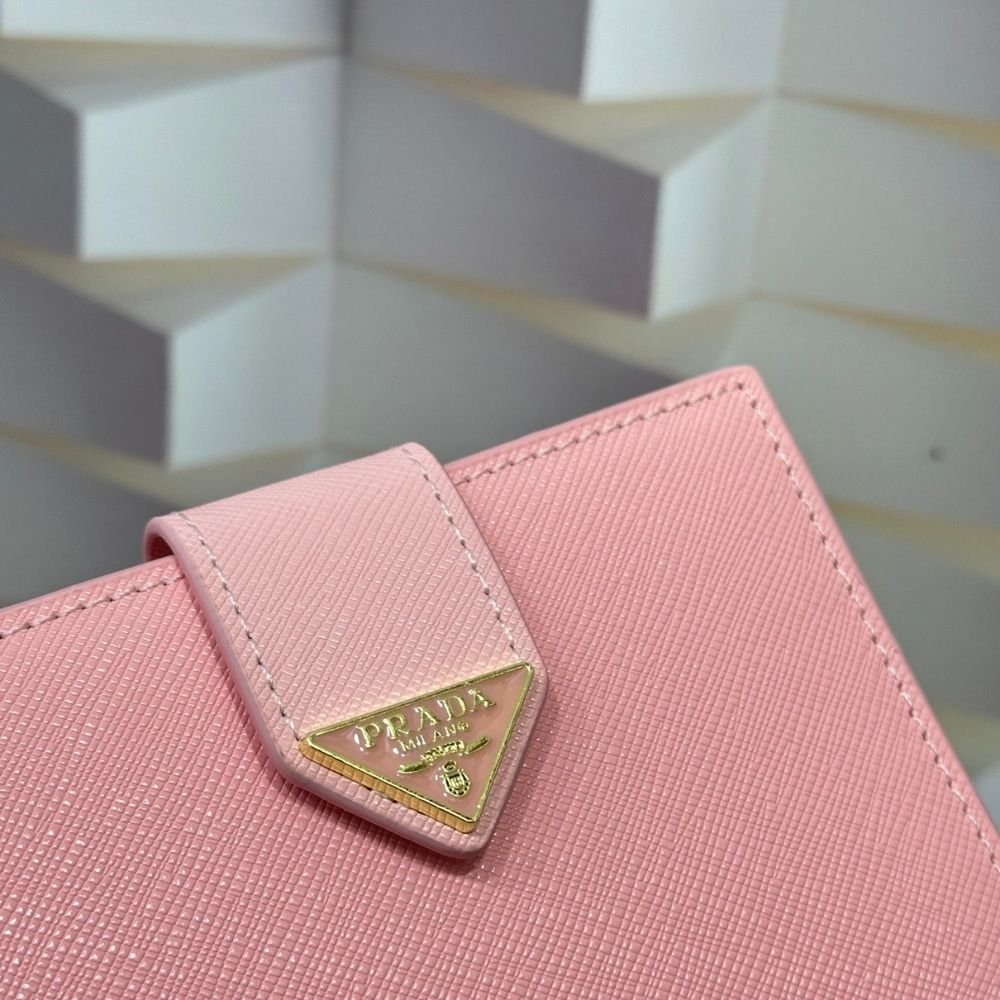 Prada Saffiano Leather Vertical Short Wallet Flap Triangle Logo Pink 10Cm 1MV204 2DYG F0924