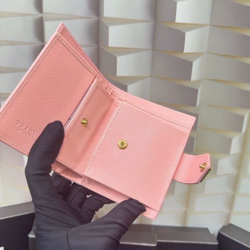 Prada Saffiano Leather Vertical Short Wallet Flap Triangle Logo Pink 10Cm 1MV204 2DYG F0924