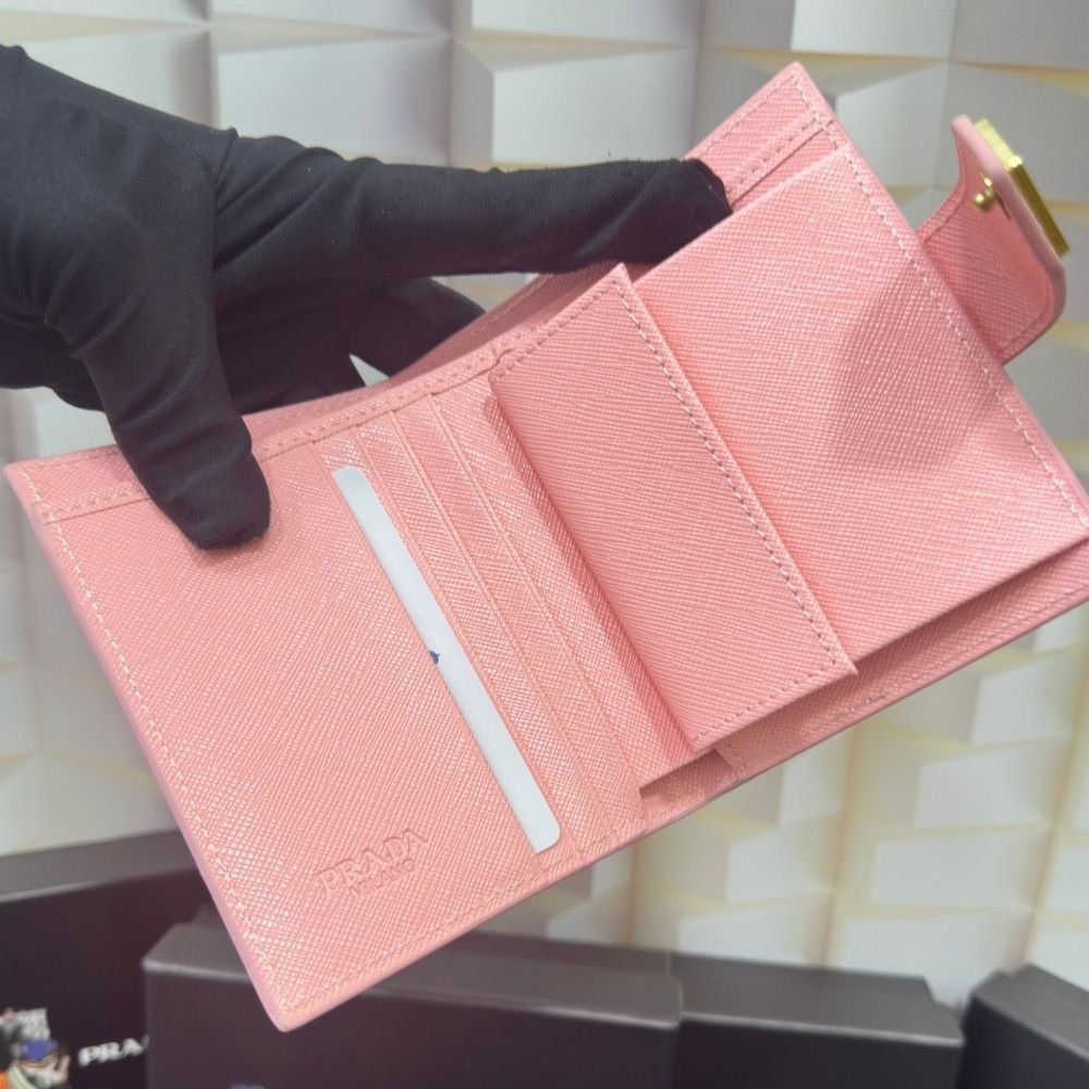 Prada Saffiano Leather Vertical Short Wallet Flap Triangle Logo Pink 10Cm 1MV204 2DYG F0924