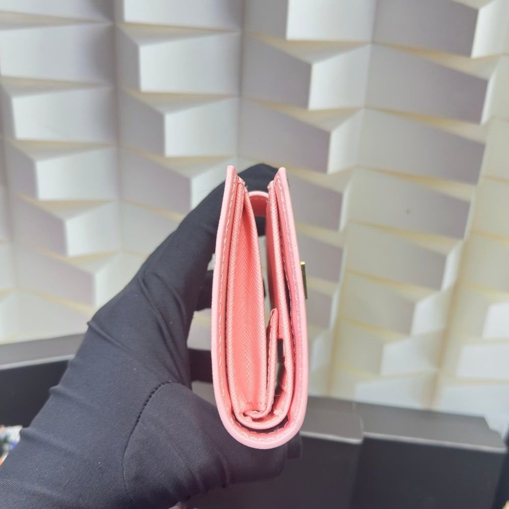 Prada Saffiano Leather Vertical Short Wallet Flap Triangle Logo Pink 10Cm 1MV204 2DYG F0924